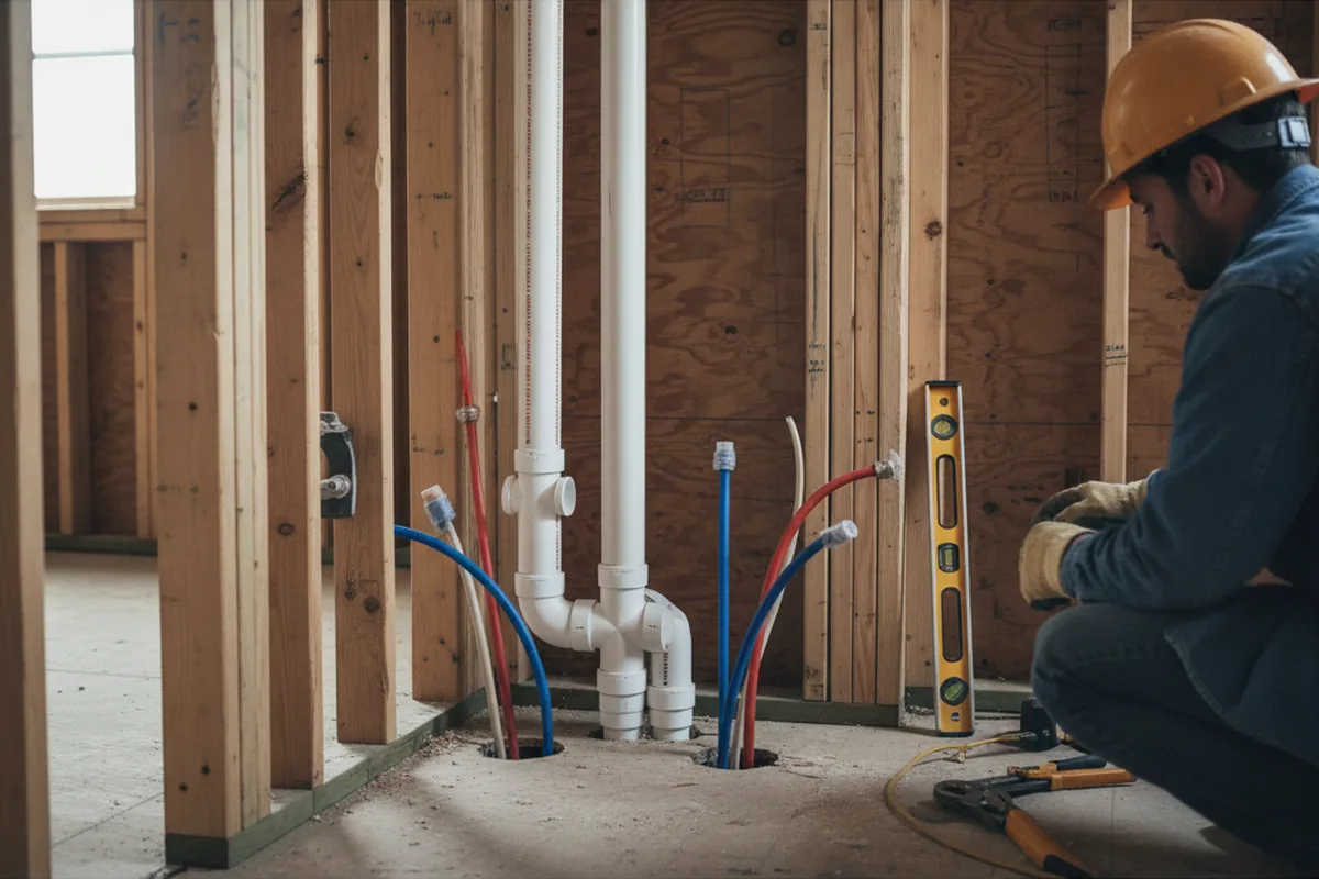 Drain and supply rough-in during Sump Pump Repair in Hamel
